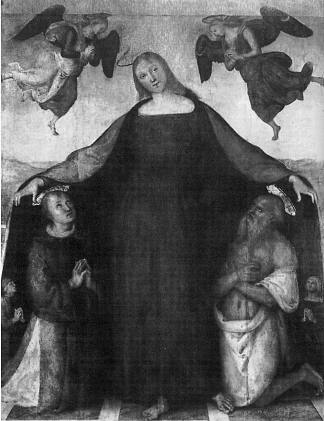 慈悲圣母与圣徒和斯蒂芬杰罗姆 Madonna of Mercy with the saints and Stephen Jerome (1512)，彼得罗·贝鲁吉诺