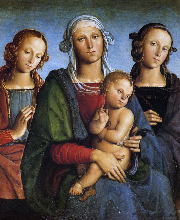 麦当娜和孩子与圣凯瑟琳和圣罗莎 Madonna and Child with St. Catherine and St. Rosa (1493 - 1495)，彼得罗·贝鲁吉诺