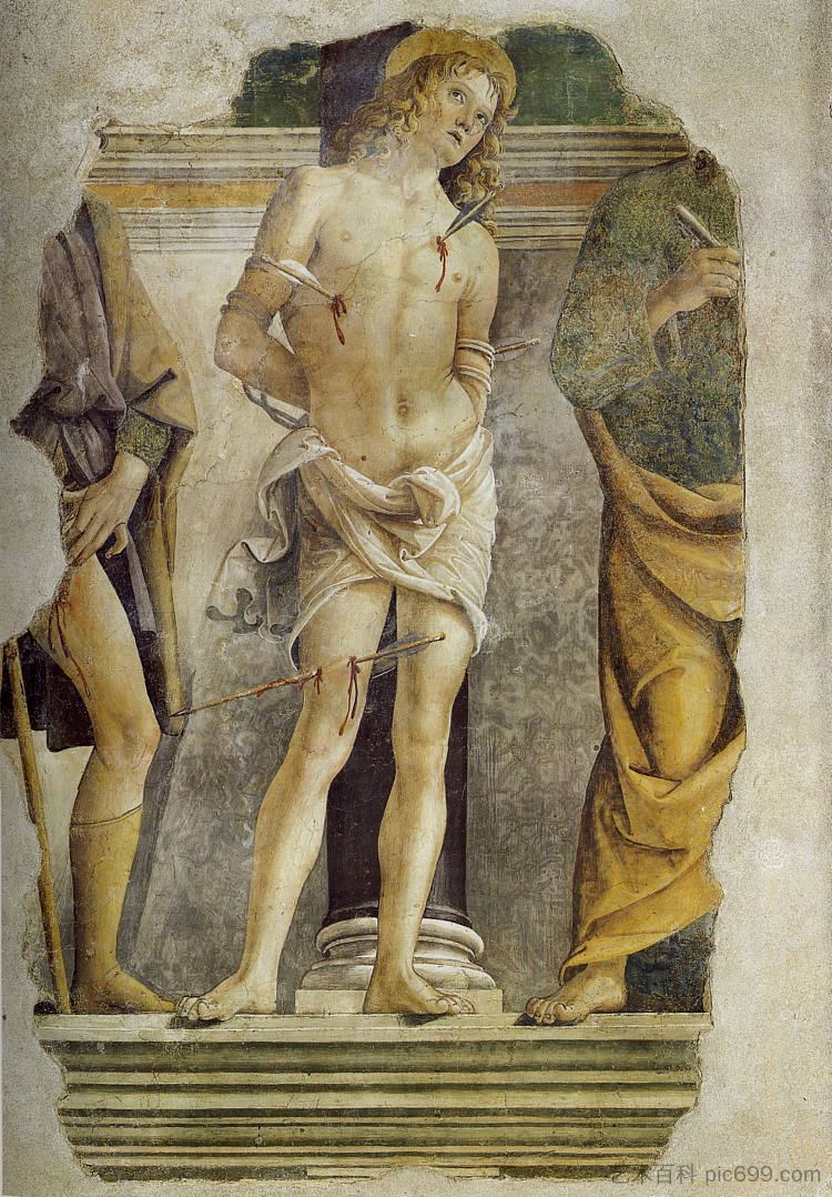 圣塞巴斯蒂安和圣罗科和圣彼得的雕像 St. Sebastian and pieces of figure of St. Rocco and St. Peter (1478)，彼得罗·贝鲁吉诺