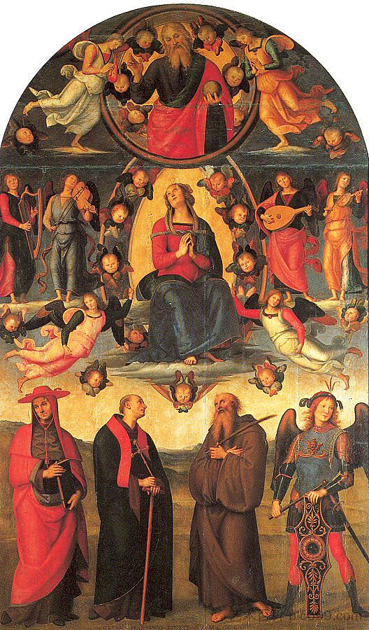 圣母登基,天使和圣徒,瓦隆布罗萨· The Virgin enthroned, with angels and saints, Vallombrosa Alterpiece (1500),彼得罗·贝鲁吉诺