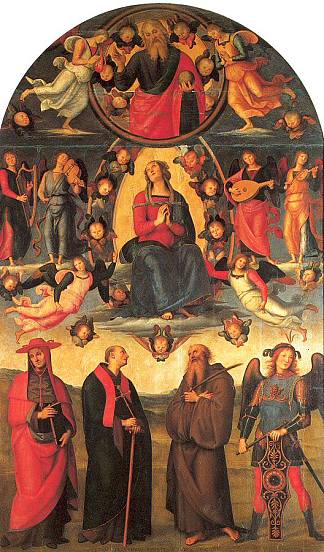 圣母登基，天使和圣徒，瓦隆布罗萨· The Virgin enthroned, with angels and saints, Vallombrosa Alterpiece (1500)，彼得罗·贝鲁吉诺