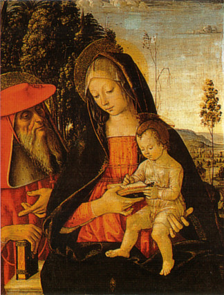 麦当娜与写作的孩子和圣杰罗姆 Madonna with Writing Child and St. Jerome (1481)，宾杜里乔