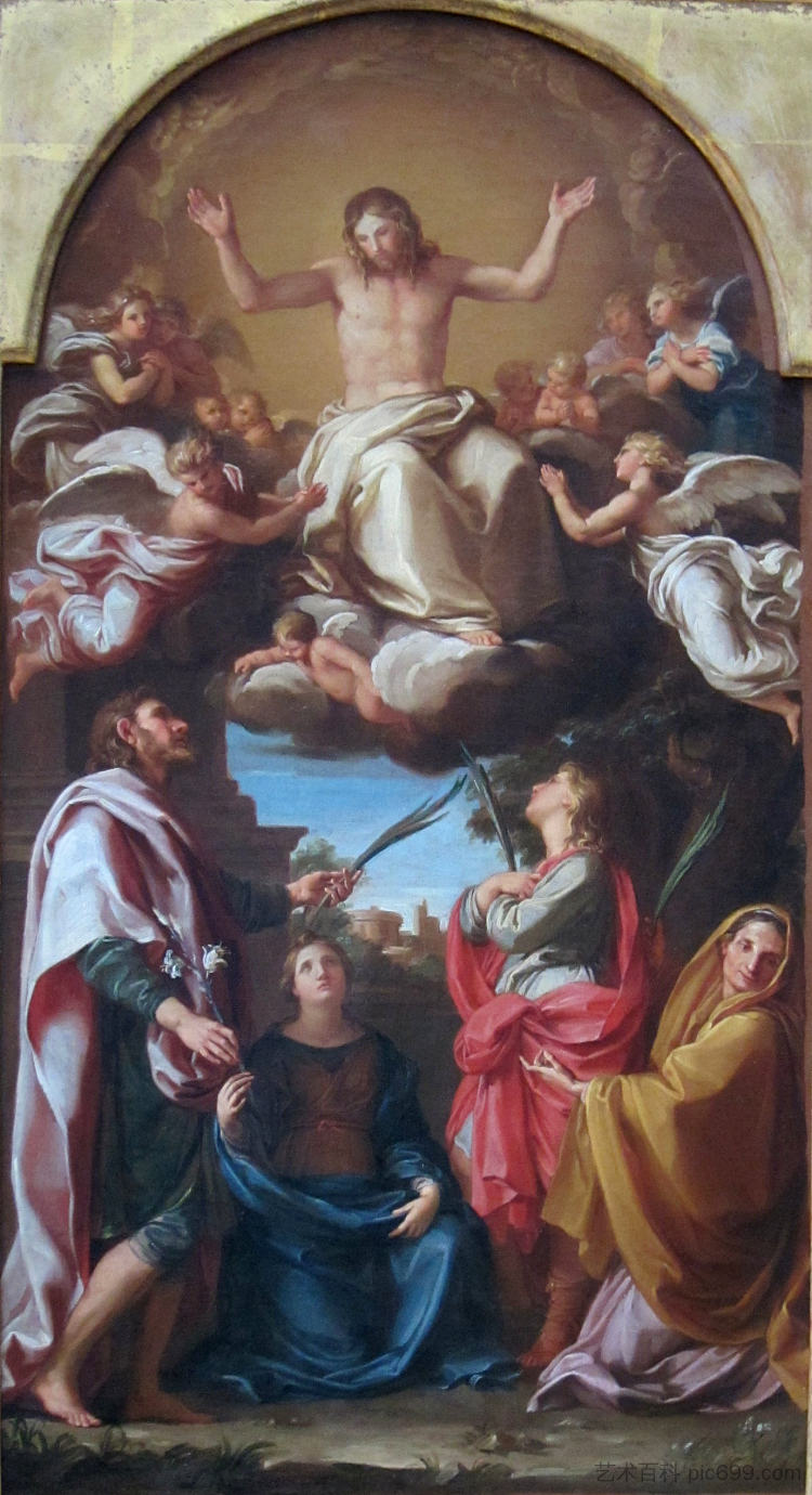 基督与圣朱利安、巴西利萨、塞尔苏斯和马乔尼拉 Christ with Saints Julian, Basilissa, Celsus and Marcionilla (1736 - 1738)，蓬佩奥·巴托尼