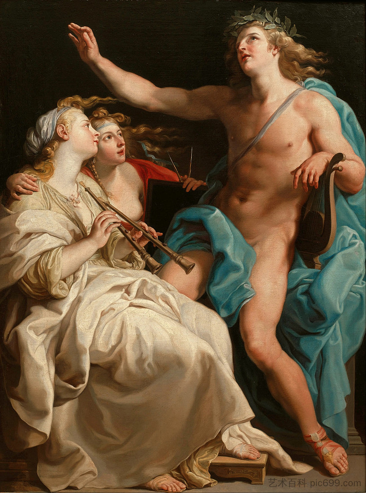 阿波罗和两个缪斯 Apollo and Two Muses (1741)，蓬佩奥·巴托尼