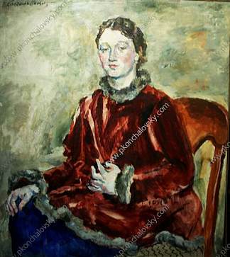 一个穿着天鹅绒外套的女孩 A girl in a velvet coat (1928)，孔科洛夫茨基