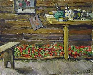 一个研讨会。西红柿在板凳上。 A workshop. Tomatoes on the bench. (1953)，孔科洛夫茨基