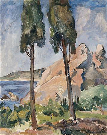 古尔祖夫。柏树。 Gurzuf. Cypresses. (1929)，孔科洛夫茨基