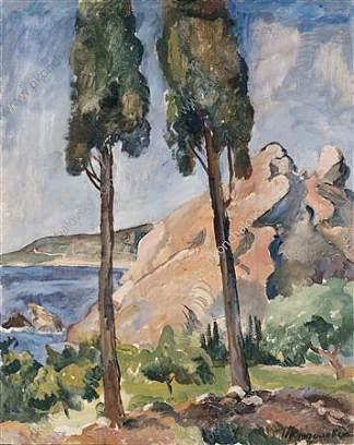 古尔祖夫。柏树。 Gurzuf. Cypresses. (1929)，孔科洛夫茨基