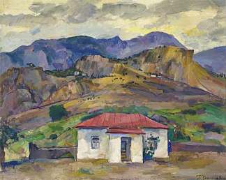 古尔祖夫。山地景观。 Gurzuf. Mountain landscape. (1929)，孔科洛夫茨基