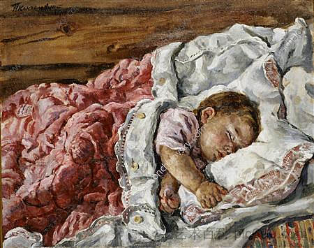 卡佳睡觉（左侧） Katya sleeping (on the left side) (1932)，孔科洛夫茨基