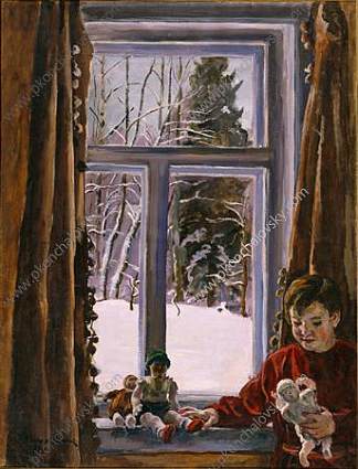 卡佳和窗边的洋娃娃 Katya with a doll by the window (1936)，孔科洛夫茨基