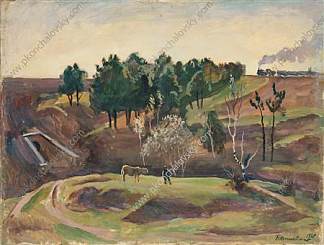 铁路景观 Landscape with the railway (1935)，孔科洛夫茨基