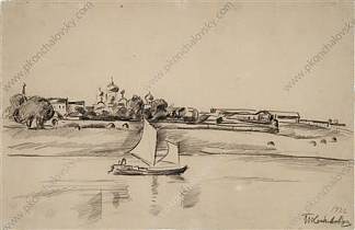 诺夫哥罗德。罗马人安东尼。从河边看出去。 Novgorod. Anthony the Roman. View from the river. (1926)，孔科洛夫茨基