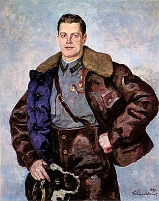 苏联英雄的肖像，飞行员A.B.尤马舍夫 Portrait of a Hero of the Soviet Union, Pilot A. B. Yumashev (1941)，孔科洛夫茨基