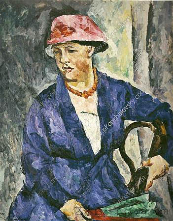 艺术家妻子奥尔加·康恰洛夫斯卡娅的肖像，蓝色 Portrait of Olga Konchalovskaya, wife of the artist, in blue (1919)，孔科洛夫茨基