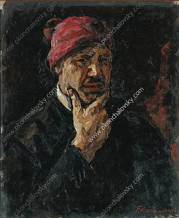 自画像（红色帽子） Self-portrait (in red cap) (1926)，孔科洛夫茨基