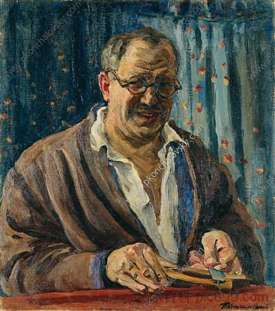 自画像（磨刀） Self-Portrait (Sharpening a razor) (1931)，孔科洛夫茨基