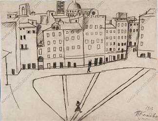 锡耶纳。广场。 Siena. The square. (1912)，孔科洛夫茨基