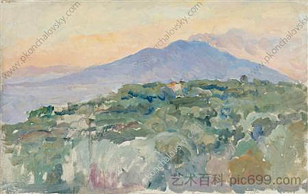 索伦托。晚上的维苏威火山。 Sorrento. Vesuvius in the evening. (1924)，孔科洛夫茨基