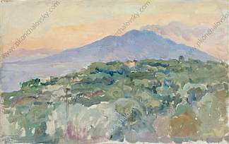 索伦托。晚上的维苏威火山。 Sorrento. Vesuvius in the evening. (1924)，孔科洛夫茨基