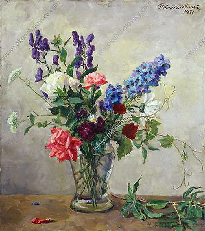 静物画。一束小花。 Still Life. A small bouquet. (1951)，孔科洛夫茨基