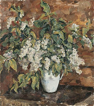 静物画。稠李。 Still Life. Bird cherry. (1932)，孔科洛夫茨基