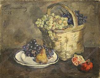 静物画。葡萄和石榴。 Still Life. Grapes and pomegranates. (1928)，孔科洛夫茨基