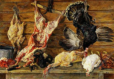 静物画。肉类和家禽。 Still Life. Meat and poultry. (1936)，孔科洛夫茨基