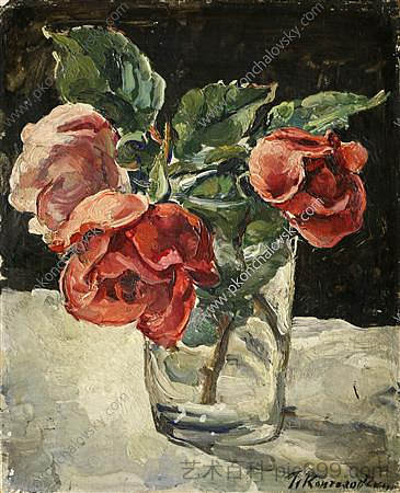 静物画。三朵玫瑰。 Still Life. Three roses. (1935)，孔科洛夫茨基