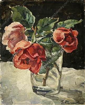 静物画。三朵玫瑰。 Still Life. Three roses. (1935)，孔科洛夫茨基