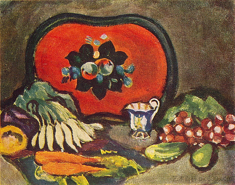 静物画。托盘和蔬菜。 Still Life. Tray and vegetables. (1910)，孔科洛夫茨基