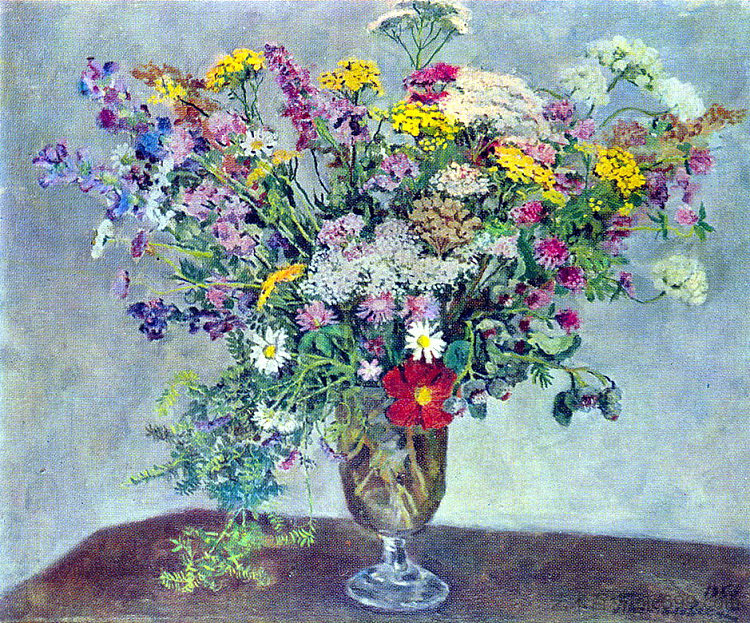 静物画。野花。 Still Life. Wildflowers. (1950)，孔科洛夫茨基