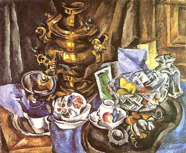 静物与萨莫瓦尔 Still Life with a Samovar (1916)，孔科洛夫茨基