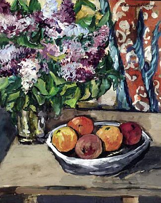 静物与淡紫色和橙色 Still life with lilac and orange (1927)，孔科洛夫茨基