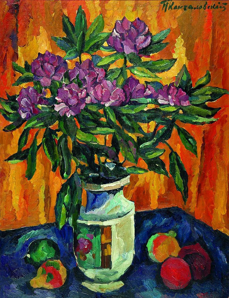 花瓶里的牡丹静物 Still Life with Peonies in a Vase (c.1912)，孔科洛夫茨基