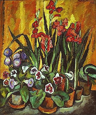 静物与红色剑兰 Still life with red gladioli (1915)，孔科洛夫茨基