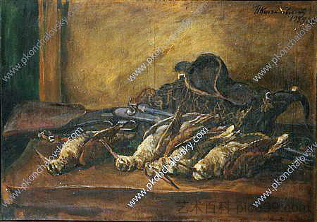 静物画。伍德科克和枪。 Still Life. Woodcock and gun. (1934)，孔科洛夫茨基