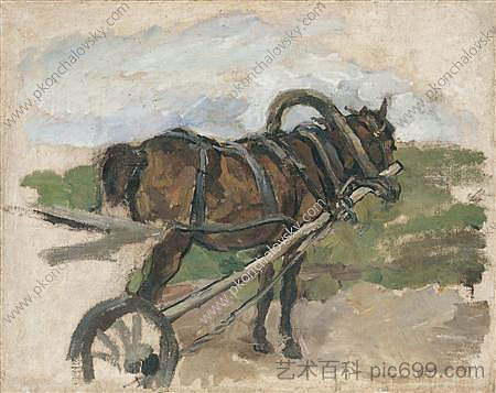 马在马具。绘画素描“博览会归来。" The horse in harness. Sketch for painting 'The Return from the fair. " (1926)，孔科洛夫茨基