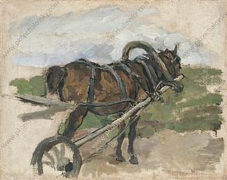 马在马具。绘画素描“博览会归来。” The horse in harness. Sketch for painting ‘The Return from the fair. ” (1926)，孔科洛夫茨基