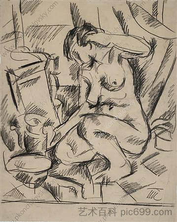 模特坐在他们的肚子上。在图内。为电影《模特蹲下》。 The Model sitting on their haunches. In Fig. for the film 'The Model squatting'. (1919),孔科洛夫茨基