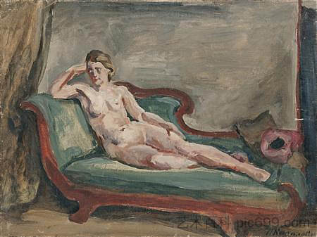 模型。素描画“沙发上的女人。" The Model. Sketch for painting 'Woman on the couch. " (1930)，孔科洛夫茨基