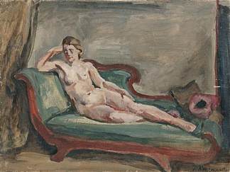 模型。素描画“沙发上的女人。” The Model. Sketch for painting ‘Woman on the couch. ” (1930)，孔科洛夫茨基