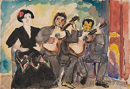 两位吉他手和歌手 Two guitarists and singer (1910)，孔科洛夫茨基