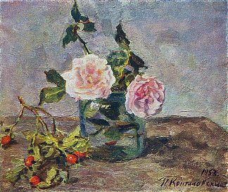 两朵玫瑰和狗玫瑰浆果 Two roses and dogrose berries (1953)，孔科洛夫茨基