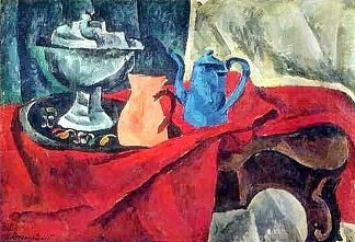 红色桌布上的容器 Vessels on the red tablecloth (1916)，孔科洛夫茨基