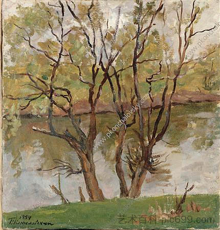 普罗特瓦河上的柳树 Willows on the river Protva (1954)，孔科洛夫茨基