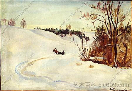 冬季道路。傍晚。 Winter road. The evening. (1931)，孔科洛夫茨基