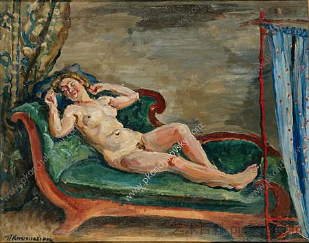 沙发上的女人 Woman on sofa (1930)，孔科洛夫茨基