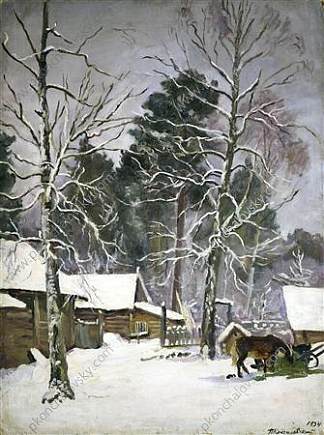 有马的院子 Yard with a horse (1934)，孔科洛夫茨基