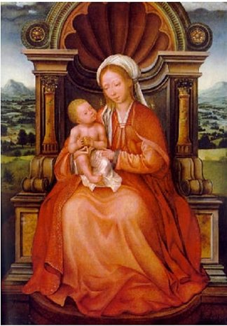 圣母子登基 Virgin and Child Enthroned (1520)，康坦·马西斯